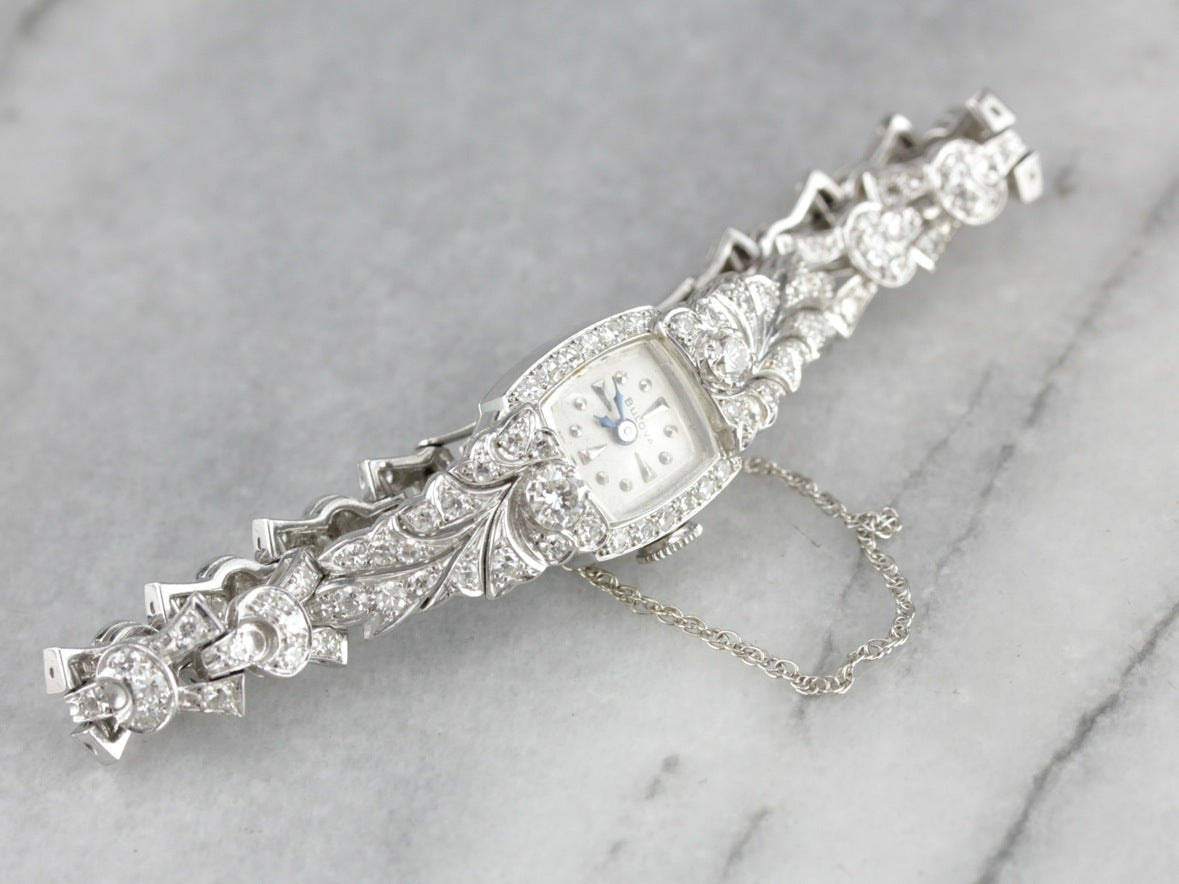 Vintage Bulova 23 Ladies14k White Gold & Diamond Cocktail Wrist Watch –  Jewelryauthority